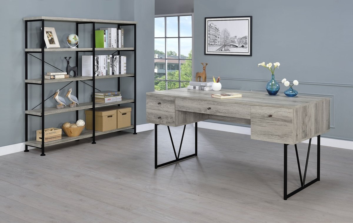 Analiese 63" 4-Drawer Writing Desk in Grey Driftwood - Desks available at Alpine Outlets in Denver