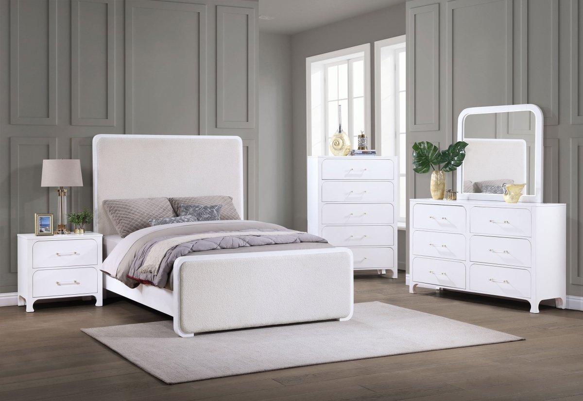 Anastasia Upholstered Eastern King Panel Bed Pearl White - Beds available at Alpine Outlets in Denver
