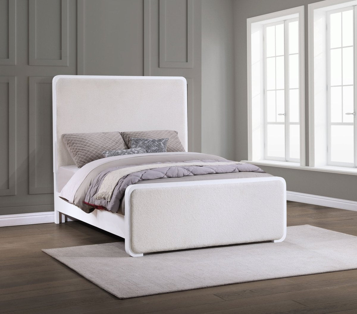 Anastasia Upholstered Eastern King Panel Bed Pearl White - Beds available at Alpine Outlets in Denver