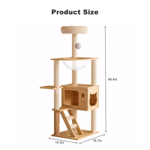 Arbelle 48.8in Modern Cat Tower with Acrylic Hammock – Natural/White - Pet Furniture - Alpine Outlets