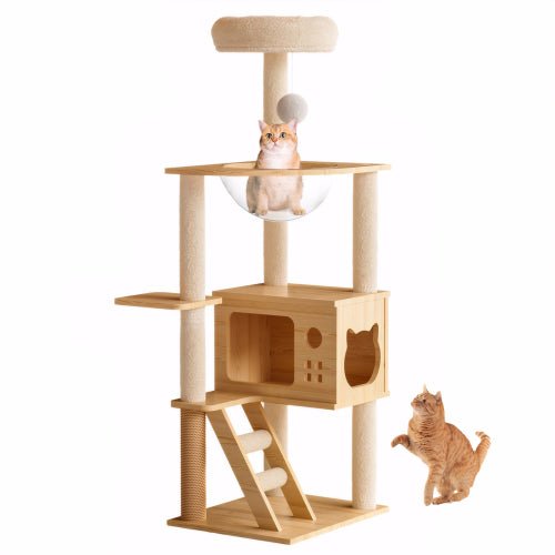 Arbelle 48.8in Modern Cat Tower with Acrylic Hammock – Natural/White - Pet Furniture - Alpine Outlets
