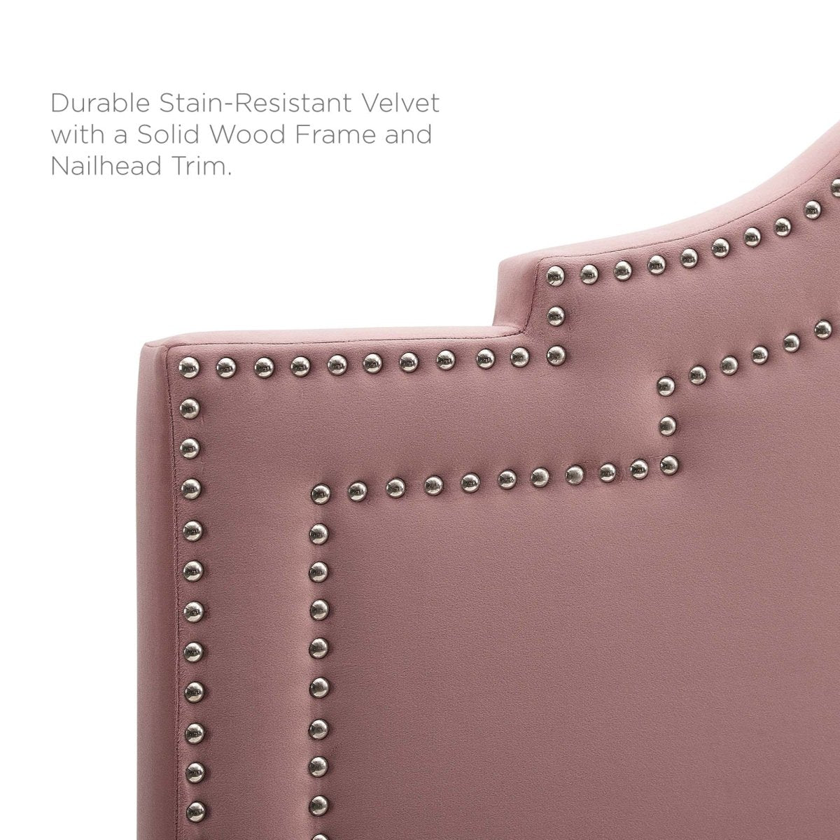 Arched Performance Velvet King Platform Bed with Double Nailhead Trim in Dusty Rose - Platform Bed available at Alpine Outlets in Denver