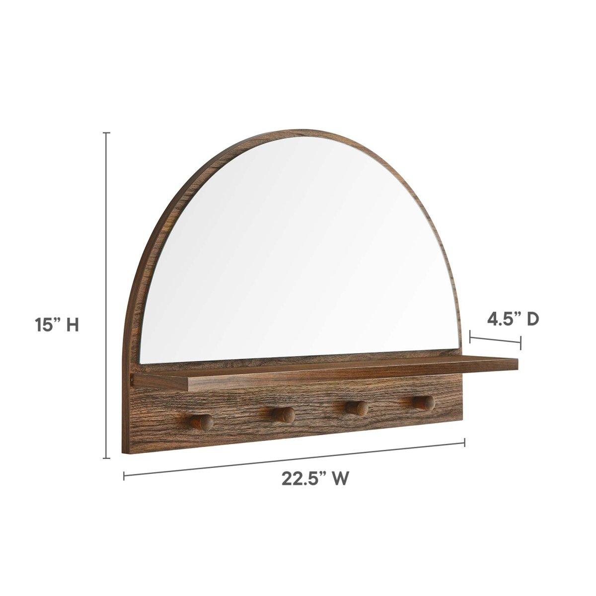 23x15" Walnut Arched Wall Mirror with Shelf and Pegs - Mirrors - Alpine Outlets
