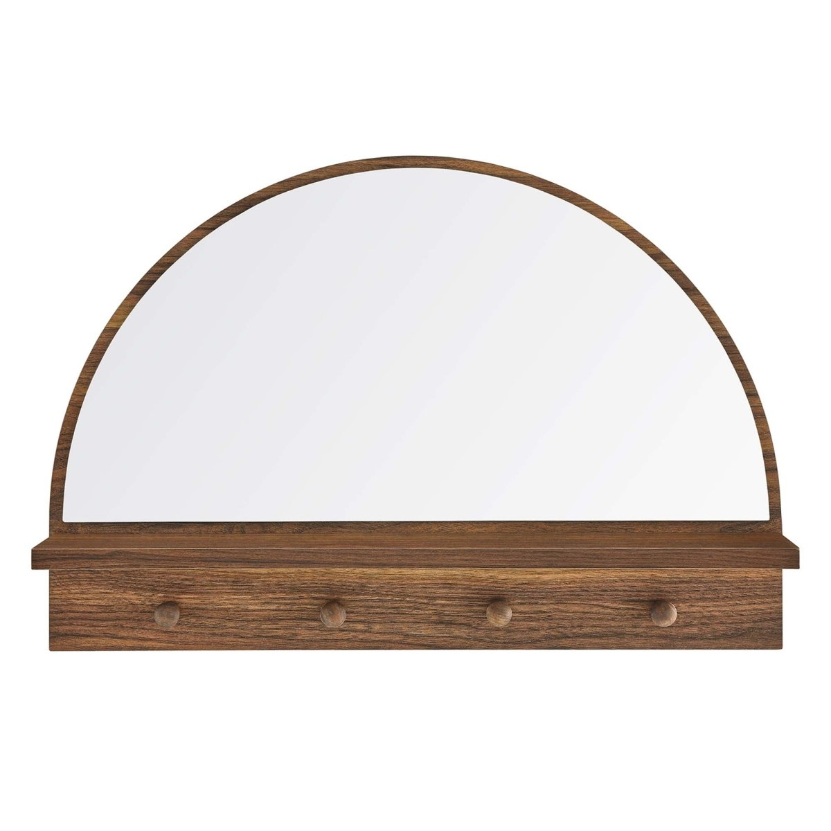 23x15" Walnut Arched Wall Mirror with Shelf and Pegs - Mirrors - Alpine Outlets