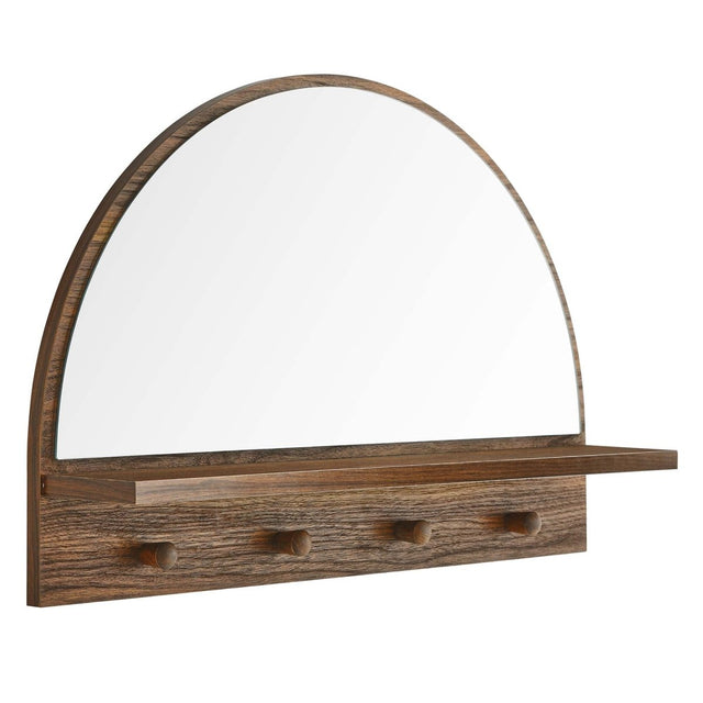23x15" Walnut Arched Wall Mirror with Shelf and Pegs - Mirrors - Alpine Outlets