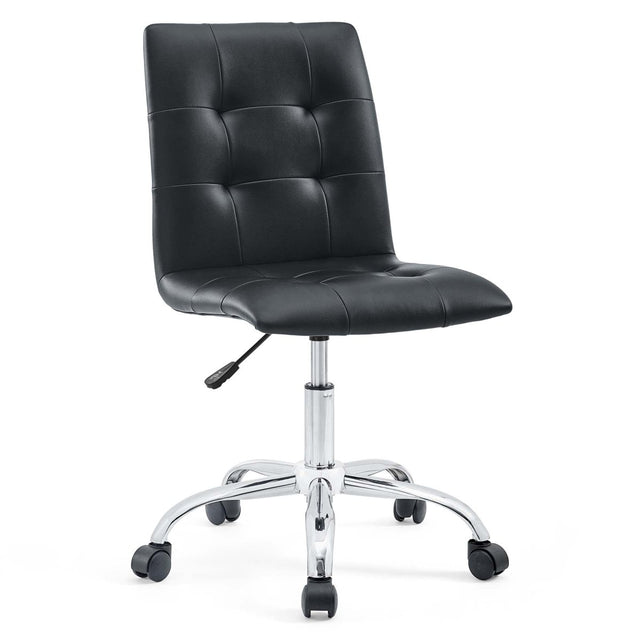 Armless Mid Back Faux Leather Office Chair – Black Adjustable - Workspace - Alpine Outlets