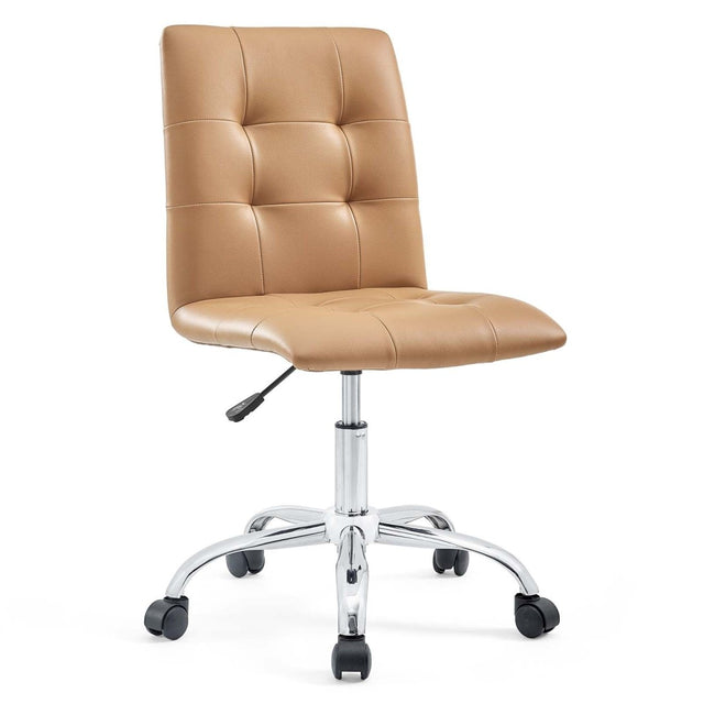 Armless Mid Back Faux Leather Office Chair – Tan Adjustable - Workspace - Alpine Outlets