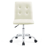 Armless Mid Back Faux Leather Office Chair – White Adjustable - Workspace - Alpine Outlets
