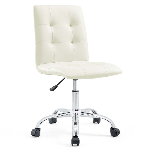 Armless Mid Back Faux Leather Office Chair – White Adjustable - Workspace - Alpine Outlets