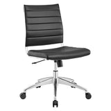 Armless Mid Back Ribbed Vinyl Office Chair – Black Adjustable - Workspace - Alpine Outlets