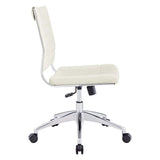 Armless Mid Back Ribbed Vinyl Office Chair – White Adjustable - Workspace - Alpine Outlets