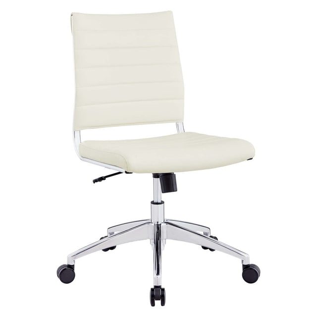 Armless Mid Back Ribbed Vinyl Office Chair – White Adjustable - Workspace - Alpine Outlets