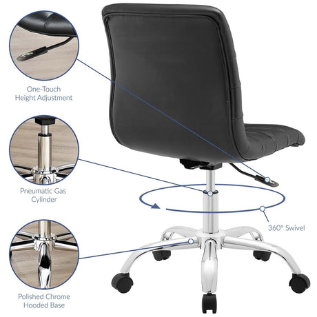 Armless Mid Back Vinyl Office Chair – Black Adjustable - Workspace - Alpine Outlets