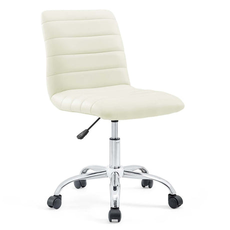 Armless Mid Back Vinyl Office Chair – White Adjustable - Workspace - Alpine Outlets