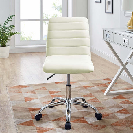Armless Mid Back Vinyl Office Chair – White Adjustable - Workspace - Alpine Outlets