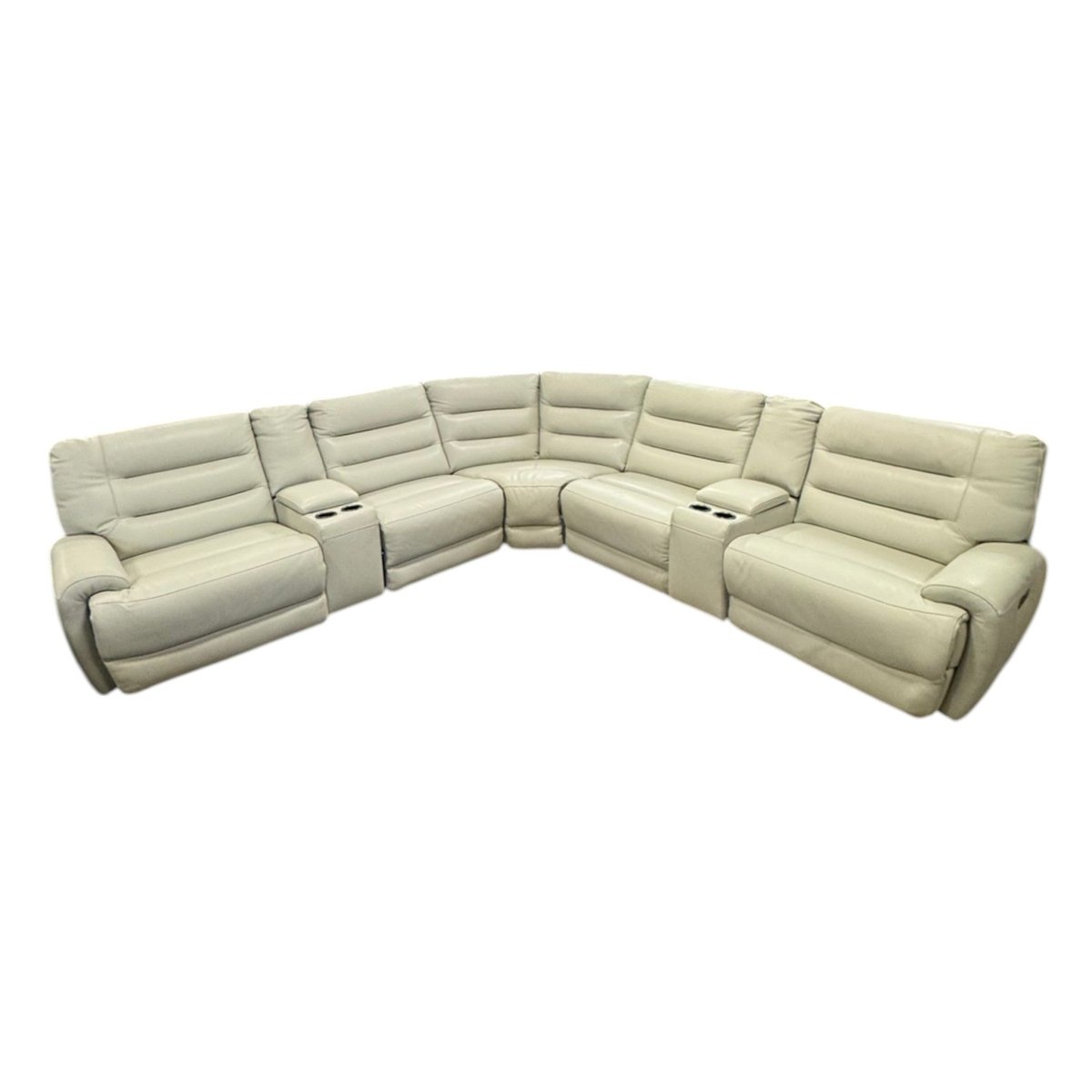 Aubrey 7 - Piece Leather Power Zero Gravity Reclining Sectional with Power Headrests (ID L876543) - Furniture available at Alpine Outlets in Denver