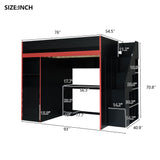 Gaming Loft Bed With Desk And Storage, LED Lights