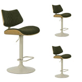 Leland - Adjustable Swivel Curved Back Wood Bar Stool With Faux Leather Seat