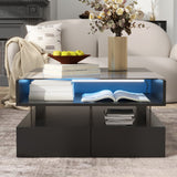 Lift Top Coffee Table With 2 Drawers, Hidden Space And LED Lights For Living Room
