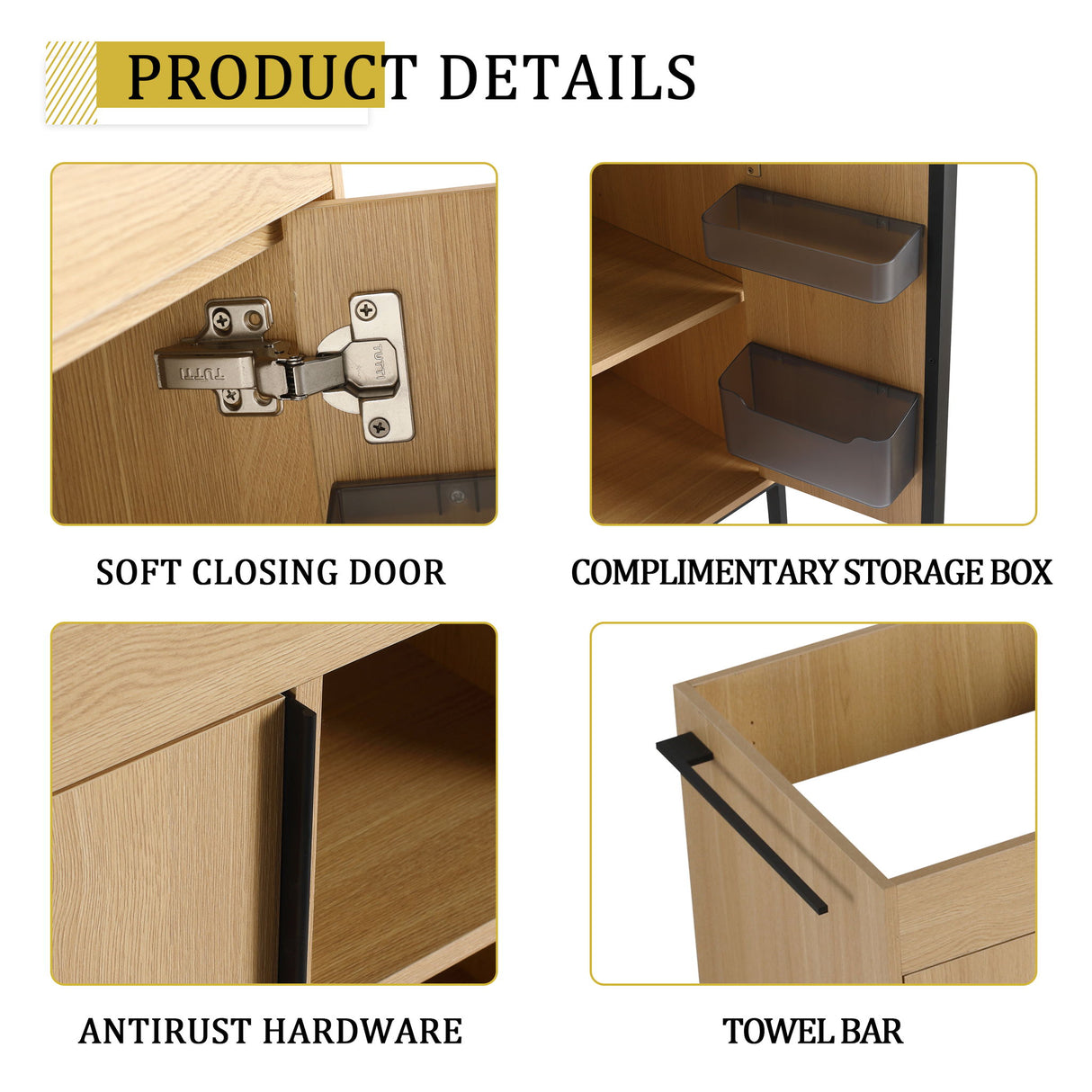 48" Freestanding Bathroom Vanity With Double Sink, 2 Soft Close Doors & 3 Open Shelves - Oak