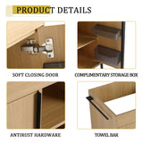 48" Freestanding Bathroom Vanity With Double Sink, 2 Soft Close Doors & 3 Open Shelves - Oak