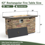 42-Inch Propane Gas Fire Pit Table 50,000 BTU Rectangular Concrete Fire Pit – Beige Multi