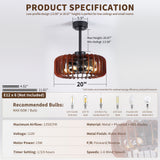Ceiling Fan, Fandelier With 6 E12 Sockets, Reversible DC Motor, 6 Speeds, Remote Control, Adjustable Hanging - Black / Brown