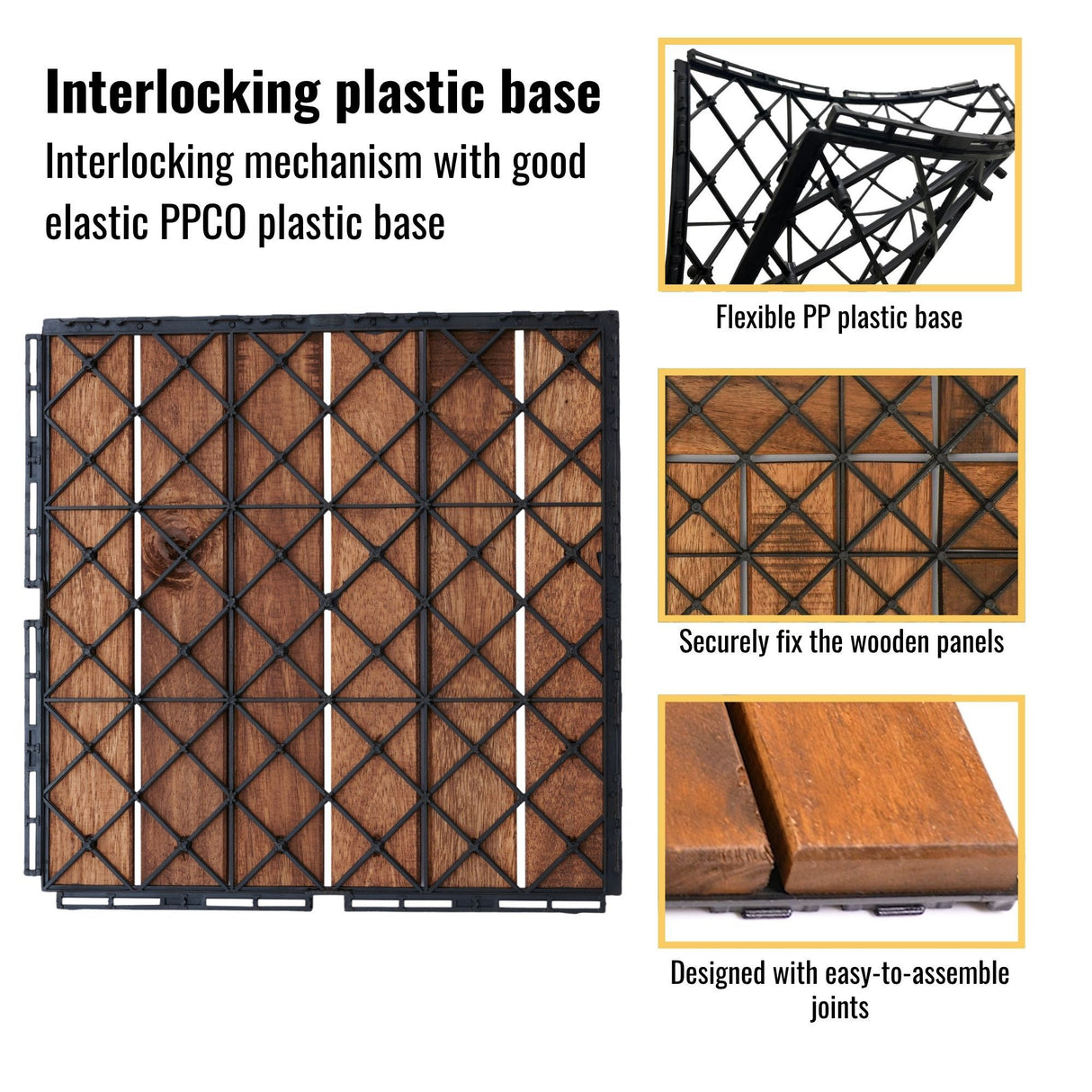 Interlocking Deck Tiles Striped Pattern, Waterproof Anti Mildew Brown