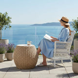 Kobalt - Rattan Round Outdoor Side Table With Sintered Stone Table Top - Beige