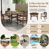 5 Piece Round Patio Table & Cushioned Armrest Chairs, Outdoor Dining Set With Umbrella Hole