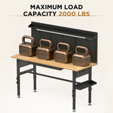 Adjustable Height Workbench, Includes Drawers, Power Outlet, LED Light, Wheels Or Leveling Feet - Black