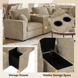 Modular 5 Seat U-Shape Sectional Sofa With Chaise Lounge, Built In Cup Holders And Storage Drawer