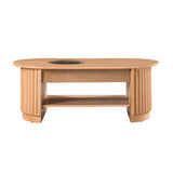 Fluted Oval Coffee Table With Drawers, 2 Tier Cocktail Table