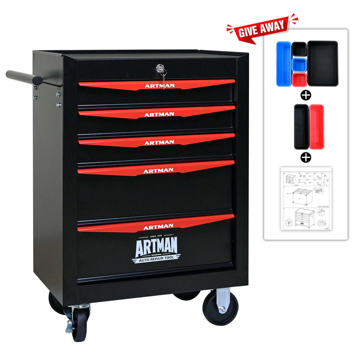 Rolling Metal Tool Chest With Drawers, Steel Storage Cabinet With Ball Bearing Slides