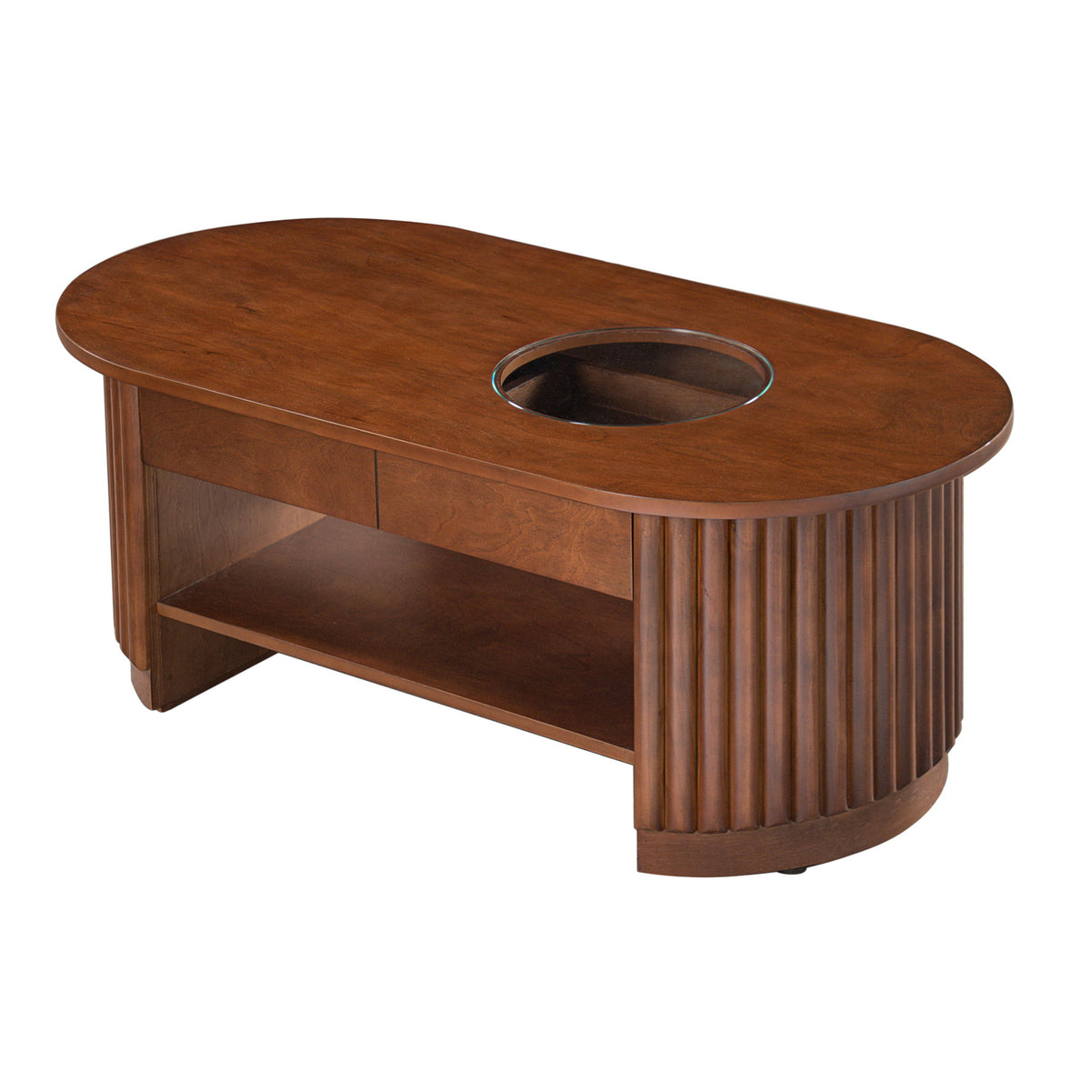 Fluted Oval Coffee Table With Drawers, 2 Tier Cocktail Table