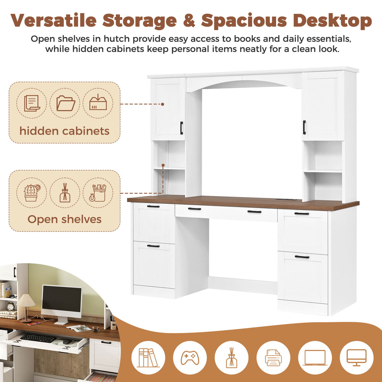 Farmhouse Computer Desk With Hutch