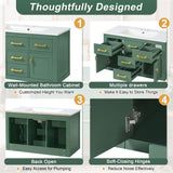 Wall Mounted Bathroom Cabinet With Sink, Multiple Drawers And Doors - Green