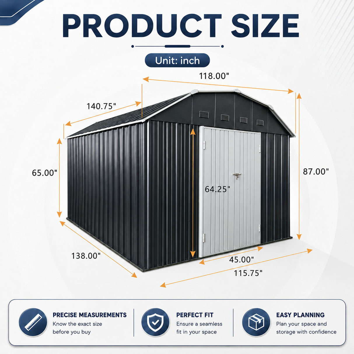 10 Ft X 12 Ft Outdoor Metal Storage Shed With Arch Roof With Lockable Doors For Backyard Garden Patio Lawn - Black
