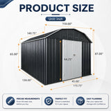 10 Ft X 12 Ft Outdoor Metal Storage Shed With Arch Roof With Lockable Doors For Backyard Garden Patio Lawn - Black
