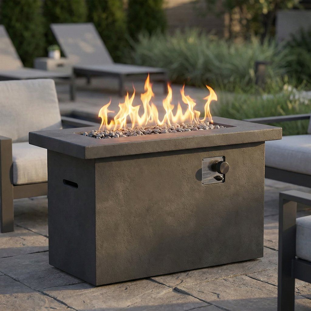 Propane Gas Fire Pit Table Outdoor Heater Reinforced Cement 42x24in