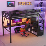 Loft Bed With Desk And Charging Station With Stairs And Light