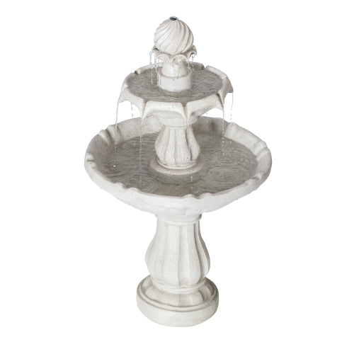 37.4"H 2-Tier White Polyresin Outdoor Water Fountain, Classic Pedestal Cascading Water Feature for Patio Garden Yard Decor
