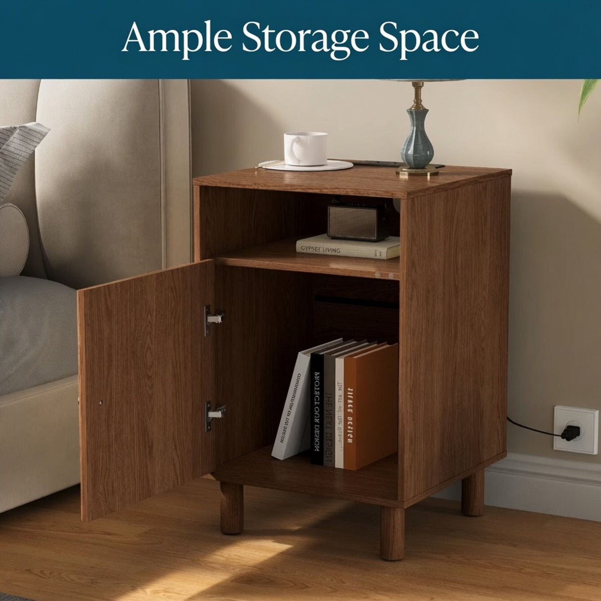 Nightstand With Charging Station & Storage