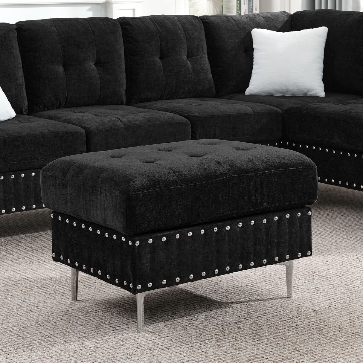 L-Shaped Sectional Sofa With Chaise And Storage Ottoman, Includes 2 Pillows