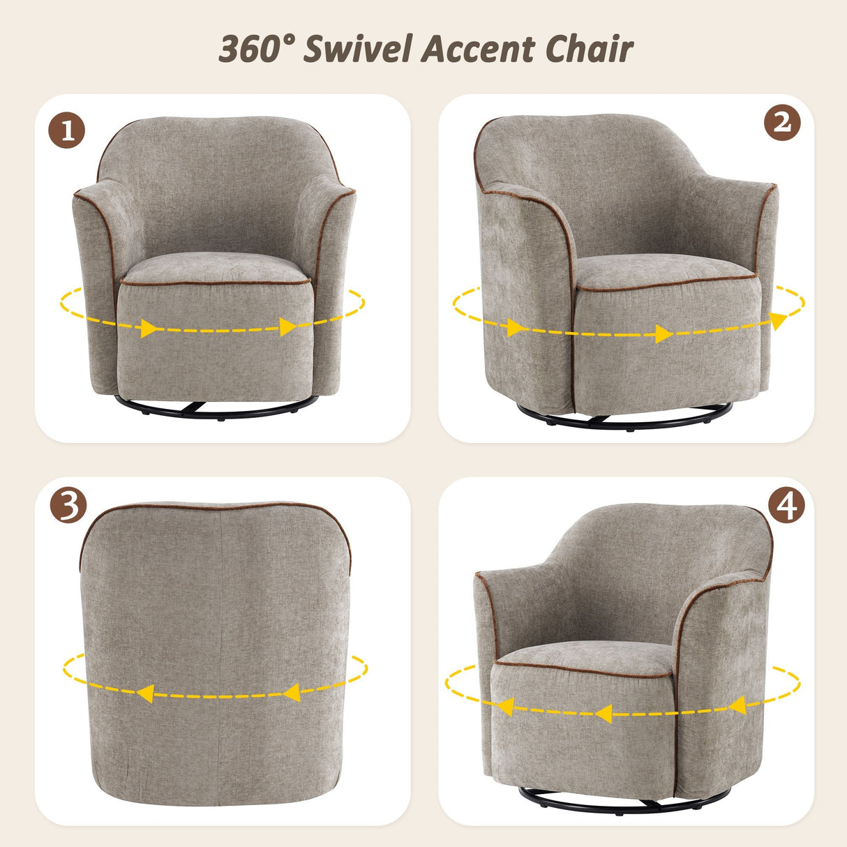 360° Swivel Accent Chair With Flared Arms