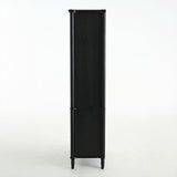Vintage Display Cabinet With Double Glass Doors, Traditional Style For Collectibles, Ash Wood Veneer, 73.25" Tall - Black / Natural