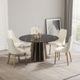 Modern Artificial Stone Round Metal Iron Base Dining Table, Can Accommodate 6 People (Not Including Chairs.) - Black - Dining Tables - Alpine Outlets