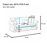 Sofa With Rolled Arms, 3 Seater Couch, Living Room Accent