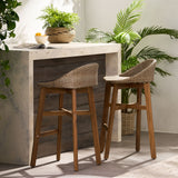 Beeson - Outdoor Wicker And Acacia Wood Barstools Set, Water Resistant - Brown