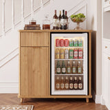 Fluted Coffee Bar Cabinet With Mini Fridge Space & Charging Station - Natural